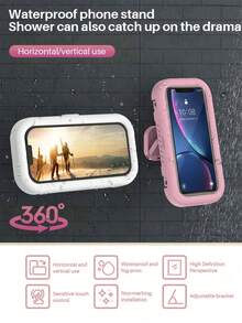 360°旋轉防水淋浴手機支架，伸縮式可調角度，淋浴手機保護殼，防霧高靈敏保護殼，適用於浴室牆面、鏡子、浴缸、廚房等，防水浴室觸控手機盒，免鑽孔壁掛式觸控手機支架盒 - 白色 - 查看 10