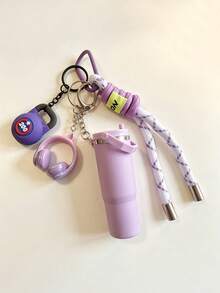 [Original Hecho a Mano] Llavero de Botella de Agua Mini de Alto Valor, Llavero/Accesorio de Muñeca de Cuerda Tejida, Accesorio de Auriculares 3D, Cadena Anti-Pérdida de Llaves de Coche, Decoración Delicada de Auriculares para Niñas - Multicolor - Ver 9