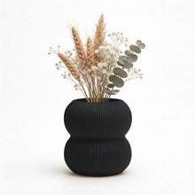 ORIZZONTE Vase décoratif à double globe avec texture côtelée verticale, porte-fleurs pour fleurs séchées et compositions minimalistes, décoration maison/bureau – 100 % fabriqué en Italie, expédié d'Italie - noir - Voir 3