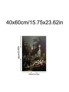 1 pieza Impresión gótica de fantasma oscuro, rosa del cementerio, fantasma en el cementerio bajo la luz de la luna, regalo ideal, adecuado para dormitorio, sala de estar, oficina, arte de pared, decoración de pared, decoración del hogar, decoración de la habitación, arte de pared en lienzo, pósteres, arte de pared con marco, marco opcional - 1 unidad - Ver 25