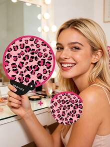 2pcs Leopard Print Folding Fans With Storage Box, Portable Handheld Fan, Suitable For Outdoor, Makeup, Cosplay, Birthday Party, Queueing Scenes, Can Be Used As Princess Gift - Multicolor - View 1