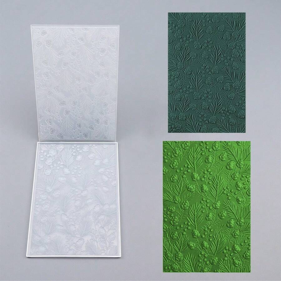 1 pieza Carpeta con relieve 3D, suministros para scrapbooking DIY, carpeta de plástico con relieve de patrón de acebo y piña, adecuada para hacer tarjetas, scrapbooking y otras manualidades de papel - Multicolor - Ver 1