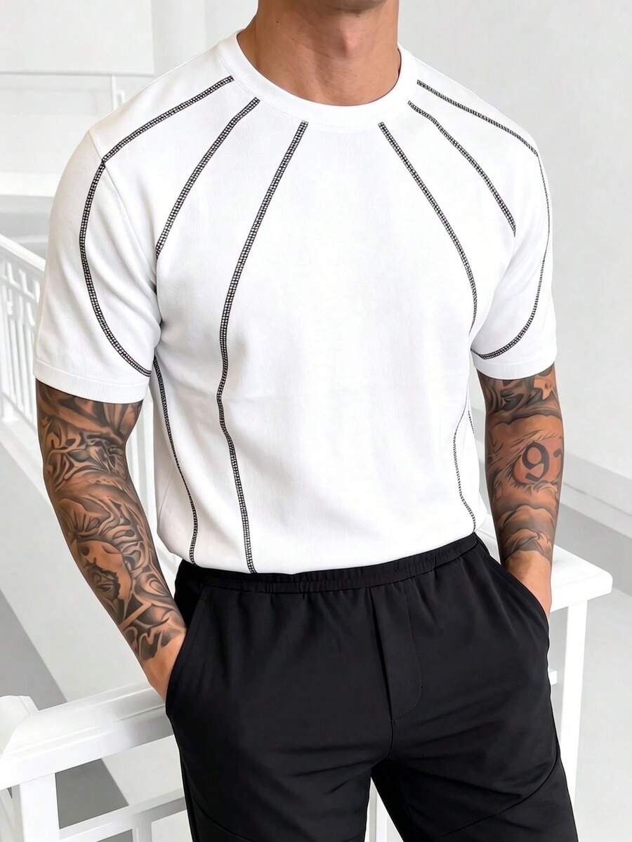 ZYNTH BALENO Kaos Pria Musim Panas Modis, Model Longgar, Bahu Jatuh, Kerah Bulat, Lengan Pendek, Cocok untuk Gym dan Olahraga Luar Ruangan - Putih - View 1