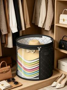 1 pièce Seau de rangement pour chapeau rond, sac de rangement pour chapeau transparent pliable avec fermeture éclair anti-poussière, portable unisexe, convient aux chapeaux à larges bords et aux chapeaux de cowboy, boîte de rangement pour chapeau, porte-chapeau, rangement de placard, boîte de rangement pour chapeau - Multicolore - Voir 2