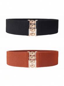 1pc/3pcs Elastic Wide Waist Belt For Women, Gold Buckle Design, Versatile Summer, School Fall, Autumn, Halloween - Multicolor - View 17