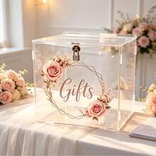Wedding Card Box, Birthday Card Box, Party Storage Box, Pink Rose Represents Gentle Love, Gratitude, Elegance, Happiness And Beautiful Blessings - 1PC - View 5