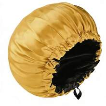 1pc Adjustable Double-Layer Satin Sleep Cap, Made Of Smooth Satin Fabric, Practical Design With Elastic Band And Drawstring, Anti-Static And Breathable, Suitable For Sleeping, SPA, And Ramadan Wear, Available In Black - Black - View 9