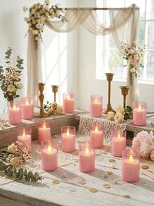 6/12/24pcs Flameless Candle Lights With Timer Remote Control, Battery Operated Mini Pink Warm Light Candles, Suitable For Christmas, Halloween, Valentine's Day, Mother's Day, Gifts, Birthday, Proposal, Wedding, Party, Festival - Pink - Warm Light - View 3