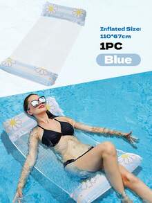 Daisy Glitter Transparent Inflatable Water Hammock Float, Breathable Mesh Pool Raft With Dual Inflatable Head And Foot Pillows, Foldable Portable Swimming Bed For Beach, Pool And Summer Vacation - Multicolor - View 13