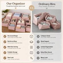 1-12 Peças Organizador de Gaveta Dobrável de Tecido com Divisórias, Caixa de Armazenamento para Roupas Íntimas, Sutiã, Meias, Gravatas, Cesta Divisória para Guarda-Roupa, Penteadeira, Armazenamento de Roupas Economizador de Espaço para Quarto e Dormitório, Essenciais de Armazenamento Doméstico para Roupas Íntimas e Cosméticos - Rosa empoeirado - Visão 9