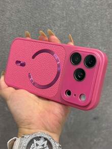 奢華人造皮革磁吸無線充電手機殼，適用於 iPhone 18 Pro Max 18 Pro 17 Pro Max 17 Pro 17 16 Pro Max 16 Pro 16 15 Pro Max 15 Pro Max 15 Pro 15 14 Pro Max 14 Pro 14 13 Pro Max 13 Pro 13，磁吸鏡頭保護背蓋 - 玫紅色 - 查看 3