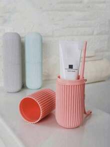 Portable Travel Toothbrush And Toothpaste Storage Box With Hanging Rope, Travel Toothbrush Case For Camping, Business Trips, Home Use, Multi-Functional Portable Travel Toiletries Storage Cup, Essential Travel Accessory And Bathroom Accessory, Home Daily Use Toothbrush And Toothpaste Integrated Storage Cup, Back To School Essential - View 3