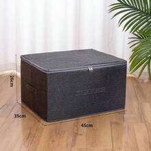 Grey Linen Foldable Storage Box With Lid And Handle, Large Capacity Stackable Wardrobe Organizer, Dust-Proof Fabric Storage Bin, Suitable For Clothes, Blankets, Toys, Books, Multi-Scene Closet, Bedroom, Storage Room, Living Room Home Storage,Bedroom Room Decor,Back To School - Grey - View 10