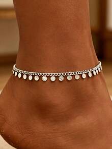 1pc Women's Bohemian Style Round Disc Anklet, Women's Daily And Beach Vacation Jewelry Accessory, Random Number Of Round Discs (1~3cm Error Due To Manual Cutting) - Silver - View 2