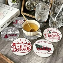 Merry Christmas PET Coasters, Christmas Pattern Design Heat-Insulating Coasters, Hand Washable, Affordable, Suitable For Event And Party Decoration, Table Centerpiece, Halloween, Christmas, Thanksgiving Holiday Decor - PET-325 - View 3