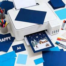 35 Sheets Blue Navy Colored Cardstock Thick Paper, 7 Colors Assorted Blue Colored Card Stock Paper 230gsm Blue Card Stock Printer Paper For Wedding Invitations, Menus, Crafts, And DIY Cards - 1 Set - View 7