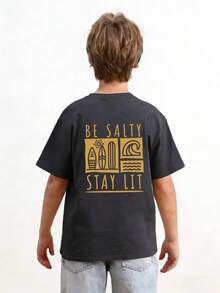 Tween Boy Casual Fun Print Crew Neck Pullover Short Sleeve T-Shirt Summer Top - Dark Grey - View 8