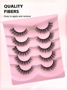 ENCHUW 5 Pairs Wispy Natural Look Eyelash Soft Band Fluffy False Eyelashes - Black - View 5