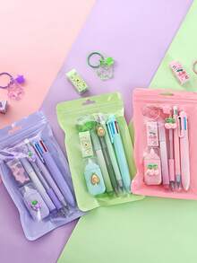 Juego de Papelería 7-en-1 Herramientas de Escritura Multifuncionales que Incluyen Bolígrafo de Gel, Borrador y Bolígrafos de 6 Colores - Perfecto para Oficina & Escritura, Primer Día de Escuela - Multicolor - Ver 6