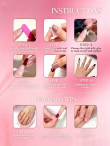 10pcs Handmade Reusable Full Coverage Press-On Nails - Square Short Medium Long French Tip Pink And White Glossy Nails For Women, Commute And Casual Wear, Minimalist Elegant Design, Nail Stickers, Professional Manicure, High Quality Stickers Cute Classic French Manicure Suitable For Women And Girls Daily And Party Wear Full Coverage Fake Nails Press On Nails, Comes With Nail Tool Kit, Perfect Gift For Women And Girls - Multicolor - View 5