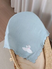 四季純棉嬰兒毯，新生兒毯，可愛天鵝刺繡，女嬰舒適毯，嬰兒車毯，兒童毯，嬰兒必需品 - 淺藍 - 查看 2