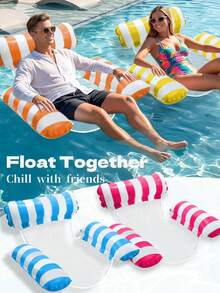Striped & Tropical Leaf Print Inflatable Water Hammock Float Chair, Adjustable Buckle Pool Floating Lounger With Breathable Mesh, Foldable Portable Swim Raft For Beach Pool Summer Vacation - Multicolor - View 2
