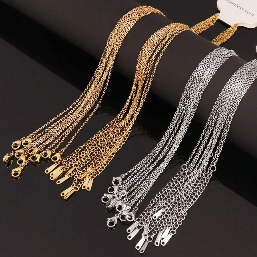 10 Pcs 40+5cm Stainless Steel Chain Necklace, Gold And Silver Available, Suitable For DIY Jewelry Accessories - Yellow Gold - View 1