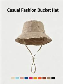 1pc Women's Drawstring Bucket Hat, Adjustable Chin Strap, Distressed Effect, Soft Fabric, Sun Protection And Windproof, Fashionable And Versatile, Suitable For Travel, Beach, Vacation, Daily Casual - Bucket Hat - View 6