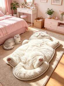 1pc Healing Super Cute Realistic White Cat Belly Flip Bedroom Art Rug, Personalized Aesthetic Style Decorative Carpet, Bedroom Bedside Vanity Living Room Plush Asymmetrical Large Rug, Ins Style Space Aesthetic Atmosphere Blanket, Dopamine Milky White Cute Cat Pet Lover Home Decor Accent, Large Area Rug, Carpet, Mat, Home Decor, Area Rug, Casual Blanket, Asymmetrical Large Rug, Bedroom Large Rug, Machine Washable Rug - Multicolor - View 3