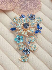 1pc Fashion Exaggerated Plant Flower Rhinestone Brooch - Blue - View 3