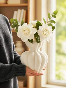 White Ceramic Vase, 4.72 Inch Modern Bohemian Style, Home Decor, Unique Vase, Suitable For Farmhouse Style Living Room Countertop Tabletop Centerpiece Decoration, Wedding Decor - A - View 2
