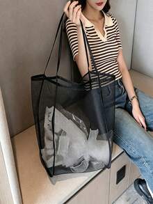 高品質網格托特包 - 耐用聚酯纖維，純色配堅固手把，適合旅行、海灘、度假和露營，海灘、晚餐托特包，多功能收納方案，堅固手把設計 - 彩色 - 查看 8