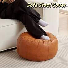 Round Seat Cushion Cover Faux Leather Large Capacity Sofa Stool Cover Minimalist Unstuffed Storage Leg Bench Storage - Multicolor - View 6