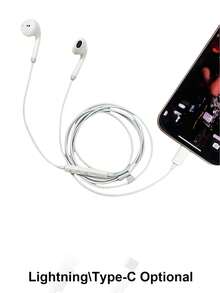 سماعات أذن سلكية متوافقة مع آيباد Lightning/TYPE-C؛ سماعات EarPods سلكية بواجهة Lightning TYPE-C، متوافقة مع آيباد وأندرويد؛ جهاز تحكم عن بعد مدمج للموسيقى والمكالمات الهاتفية والتحكم في مستوى الصوت - مشاهدة 2