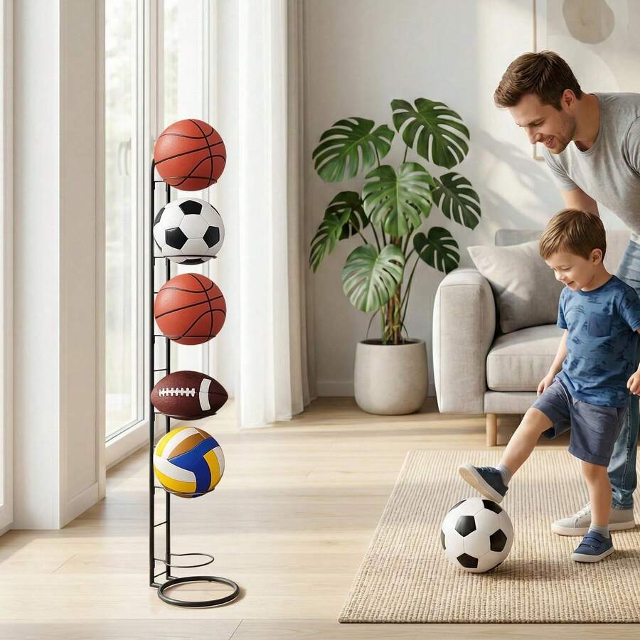 Basketball Ball Storage Rack Holder Organizer Football Volleyball Basket Stand - Black, 6-tier - View 1