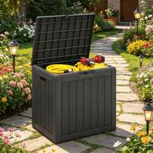 31 Gallon Weatherproof Resin Deck Box, Lockable Outdoor Storage Container, Heavy-Duty Patio Organizer For Cushions, Garden Tools, Poolside Supplies And Sports Gear, Black - Black - View 2