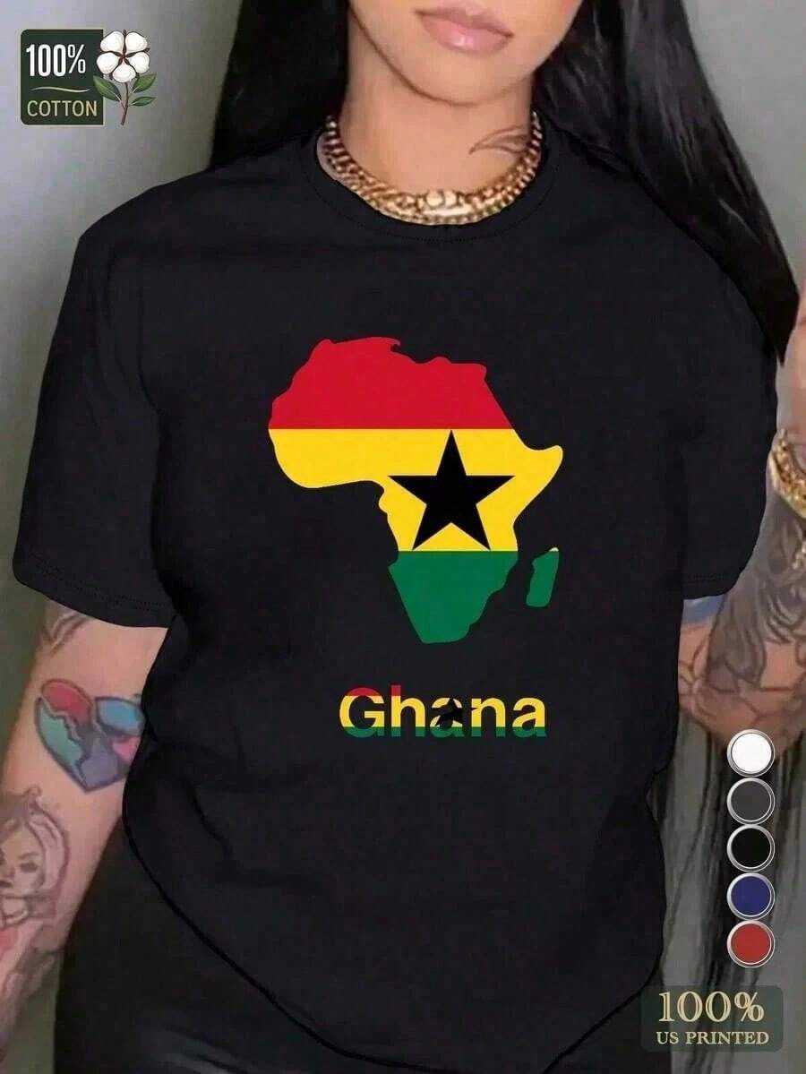 Pure And Comfortable Ghana, Africa Summer Unisex T-Shirt For Women. - Black - View 1