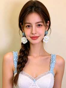1 Pair Elegant Resin Flower Drop Earrings, Vacation Style, Suitable For Women's Daily And Vacation Wear - Multicolor - View 4