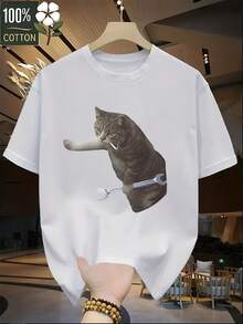 Men's Vintage Graphic T-Shirt, Men's Printed Short-Sleeved Summer Top In Pure Cotton - 白色 - 查看 1