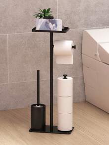 1pc Bathroom Floor Standing Toilet Paper Holder With Storage Shelf, Independent Toilet Paper Rack, Bathroom Tissue Paper Organizer, Bathroom Accessories - Multicolor - View 3