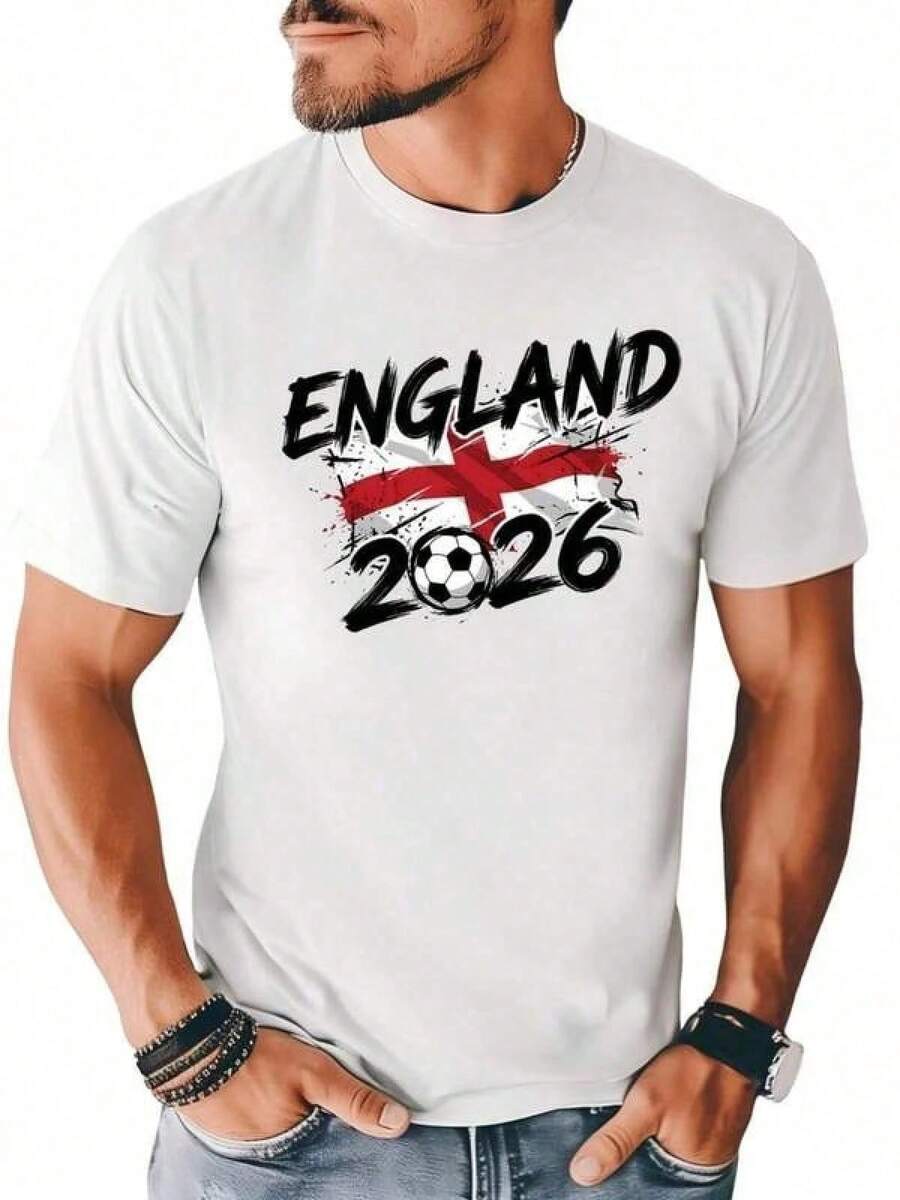 Camiseta de hombre, camisetas de verano, camiseta de algodón con la bandera de fútbol de Inglaterra 2026, camiseta de mujer, top blanco - Blanco - Ver 1
