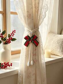 2pcs/Pack Christmas Cotton Rope Curtain Tiebacks, Reindeer / Santa Claus / Christmas Tree / Christmas Stocking / Snowman / Bow Bell Tassel Holiday Curtain Tie-Backs - Christmas Edition - View 2