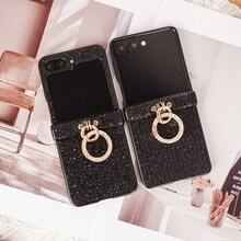 CHOKBODY Luxury Shiny Sequin Fashion Style, With Hinge Protection, With Artificial Diamond Plated Ring Buckle Foldable Phone Case Compatible With Samsung Galaxy Z Flip 8, 7, 7FE, 6, 5, 4 5G Foldable Phone Protective Cover - Black - View 5