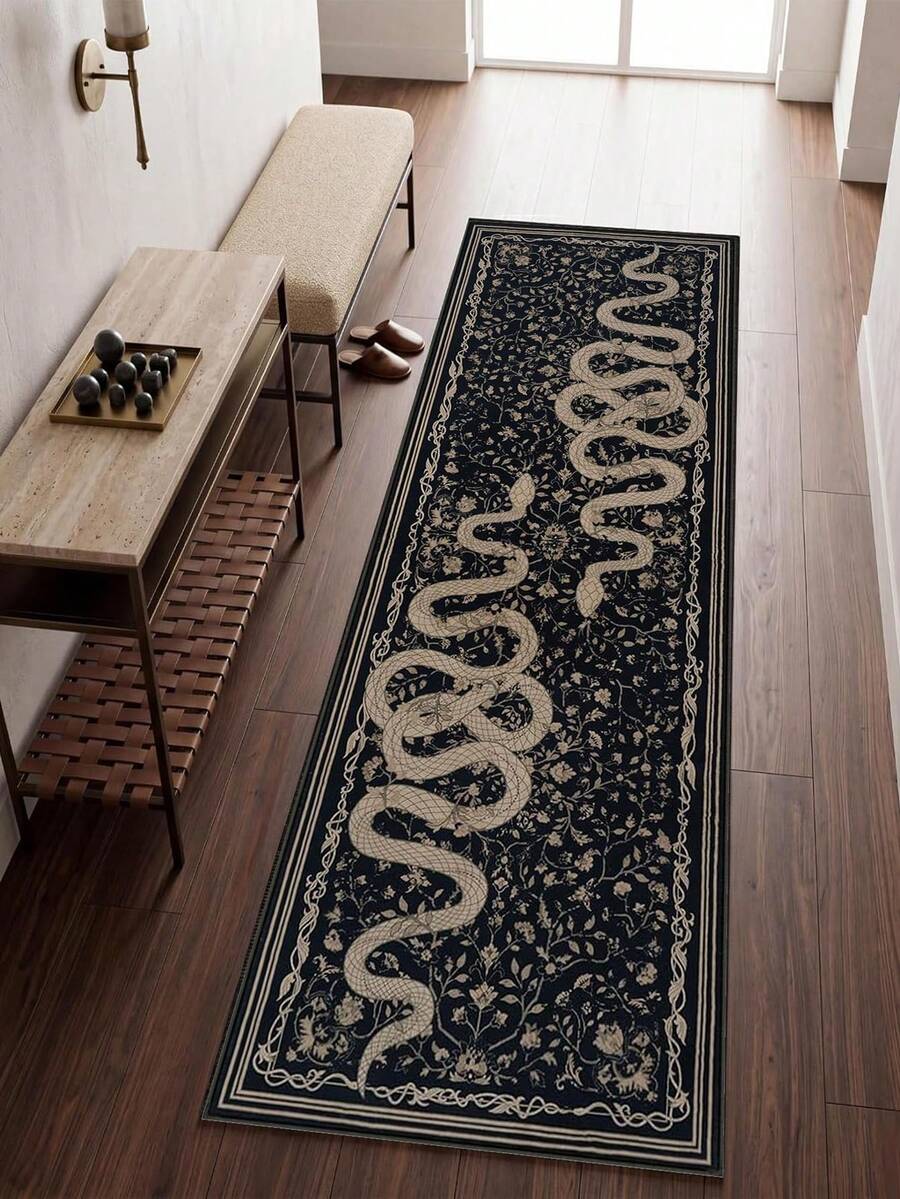 1 Pc Black Snake Runners For Hallways Indoor, Kitchen Runner Rug Non Skid Machine Washable Entryway Rug Runner Ultra Soft Boho Carpet Runner For Hallway Kitchen Bedside Entryway - Black - View 1
