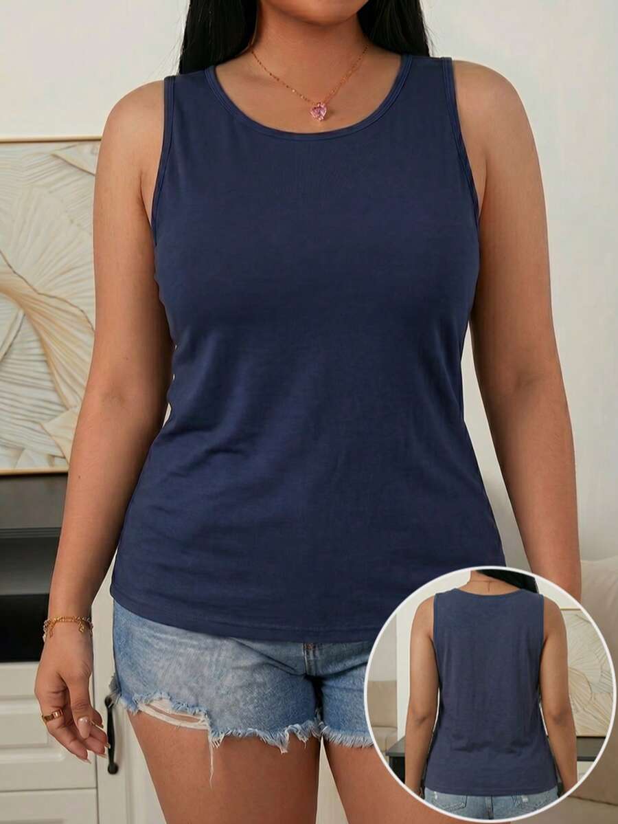 Plus Size Solid Round Neck Tank Top, Casual Sleeveless Basic Layering Vest Tops For Women - Royal Blue - View 1