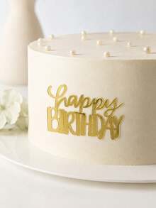 3PCS Mixed Font Happy Birthday PMMA Acrylic Cake Topper, Gold Mirror Bold Hollow & Cursive Letter Cake Top Decor, Cheerful Birthday Party Cake Ornament, Baking Dessert Decor Kitchen Supplies - A - View 2
