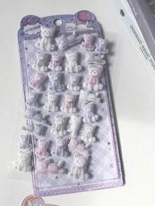 Autocollants 3D flocage Q-Lia, autocollants gaufrés motif lapin et ours, convient pour le scrapbooking DIY, les coques de téléphone, les journaux, les autocollants décoratifs, pack de recharge d'autocollants - Multicolore - Voir 10