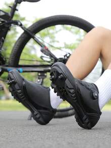 中性款 MTB 山地與公路自行車騎行鞋，透氣防滑耐磨踏板鞋，適合戶外競賽騎行 - 黑色 - 查看 3
