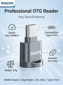 Philips Metal Texture Card Reader, Type-C Interface Plug And Play, Stable Control Chip Ensures Smooth Read/Write, Suitable For Fast Transfer Of Photography Materials And Office Documents - View 3