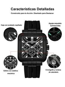 REWARD Men's Quartz Watch Business Fashion Style Date Display Luminous Hands Multi-Function High Quality Gift Classic Design Silicone Strap - Black - View 5